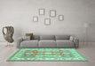 Machine Washable Geometric Turquoise Traditional Area Rugs in a Living Room,, wshtr403turq