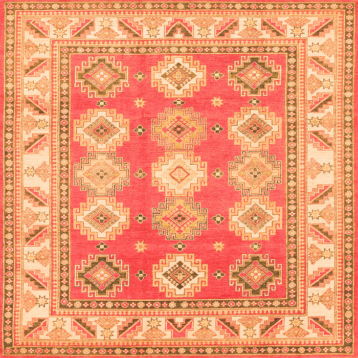 Round Machine Washable Geometric Orange Traditional Area Rugs, wshtr403org