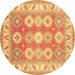 Round Geometric Brown Traditional Rug, tr403brn