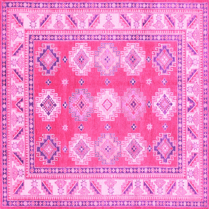 Square Machine Washable Geometric Pink Traditional Rug, wshtr403pnk