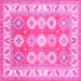 Square Machine Washable Geometric Pink Traditional Rug, wshtr403pnk