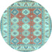 Round Geometric Light Blue Traditional Rug, tr403lblu