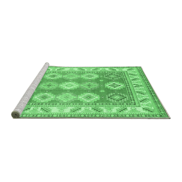 Sideview of Machine Washable Geometric Emerald Green Traditional Area Rugs, wshtr403emgrn