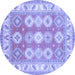 Round Geometric Blue Traditional Rug, tr403blu