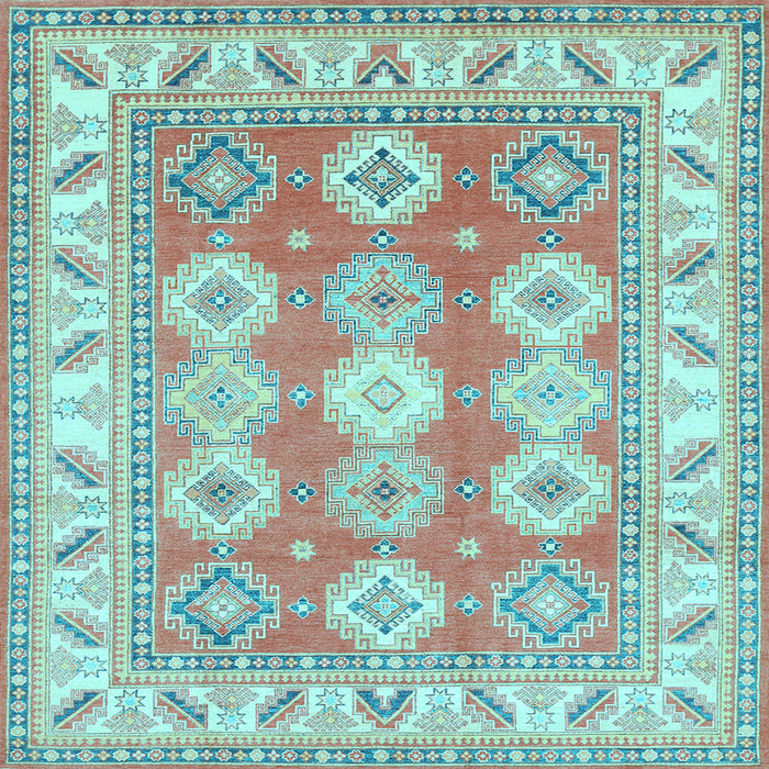 Square Machine Washable Geometric Light Blue Traditional Rug, wshtr403lblu