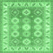 Square Geometric Emerald Green Traditional Rug, tr403emgrn