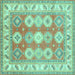 Square Geometric Turquoise Traditional Rug, tr403turq