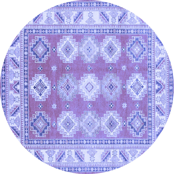 Round Machine Washable Geometric Blue Traditional Rug, wshtr403blu