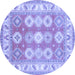 Round Machine Washable Geometric Blue Traditional Rug, wshtr403blu