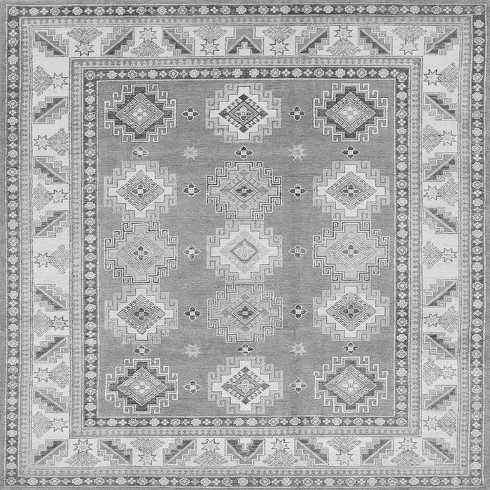 Round Machine Washable Geometric Gray Traditional Rug, wshtr403gry