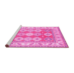 Sideview of Machine Washable Geometric Pink Traditional Rug, wshtr403pnk