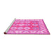 Sideview of Machine Washable Geometric Pink Traditional Rug, wshtr403pnk
