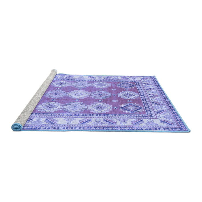 Sideview of Machine Washable Geometric Blue Traditional Rug, wshtr403blu