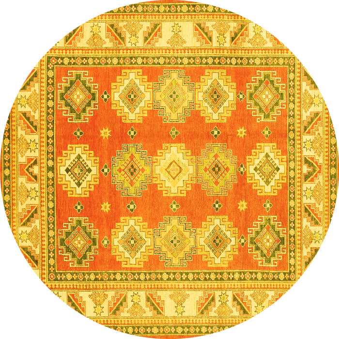 Round Machine Washable Geometric Yellow Traditional Rug, wshtr403yw