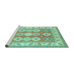 Sideview of Machine Washable Geometric Turquoise Traditional Area Rugs, wshtr403turq