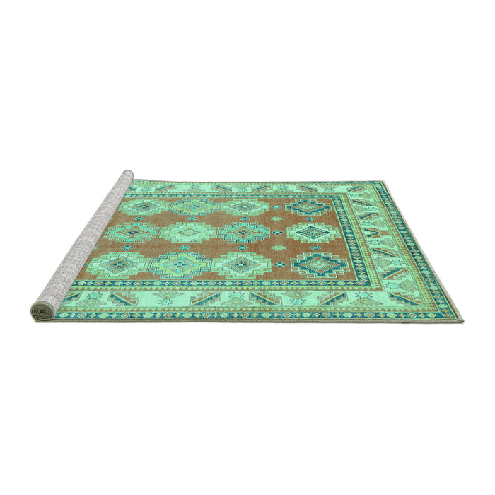 Sideview of Machine Washable Geometric Turquoise Traditional Area Rugs, wshtr403turq