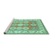 Sideview of Machine Washable Geometric Turquoise Traditional Area Rugs, wshtr403turq