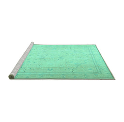 Sideview of Machine Washable Persian Turquoise Traditional Area Rugs, wshtr4040turq