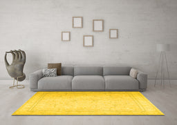 Machine Washable Persian Yellow Traditional Rug in a Living Room, wshtr4040yw