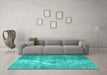 Machine Washable Persian Turquoise Traditional Area Rugs in a Living Room,, wshtr4041turq