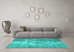 Machine Washable Persian Turquoise Traditional Area Rugs in a Living Room,, wshtr4041turq