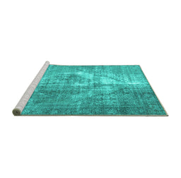 Sideview of Machine Washable Persian Turquoise Traditional Area Rugs, wshtr4041turq