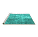 Sideview of Machine Washable Persian Turquoise Traditional Area Rugs, wshtr4041turq