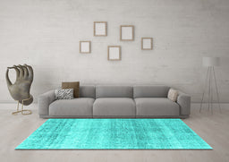 Machine Washable Persian Turquoise Traditional Area Rugs in a Living Room,, wshtr4042turq
