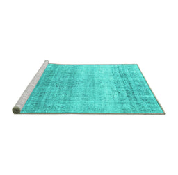Sideview of Machine Washable Persian Turquoise Traditional Area Rugs, wshtr4042turq