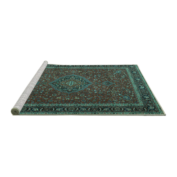 Sideview of Machine Washable Persian Turquoise Traditional Area Rugs, wshtr4044turq