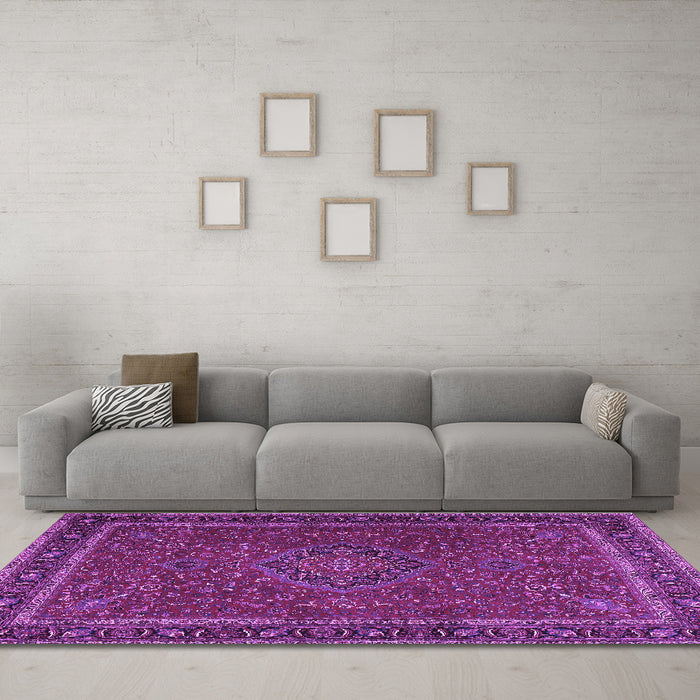 Machine Washable Persian Purple Traditional Area Rugs in a Living Room, wshtr4044pur
