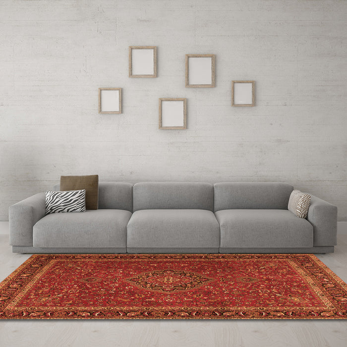 Machine Washable Persian Orange Traditional Area Rugs in a Living Room, wshtr4044org