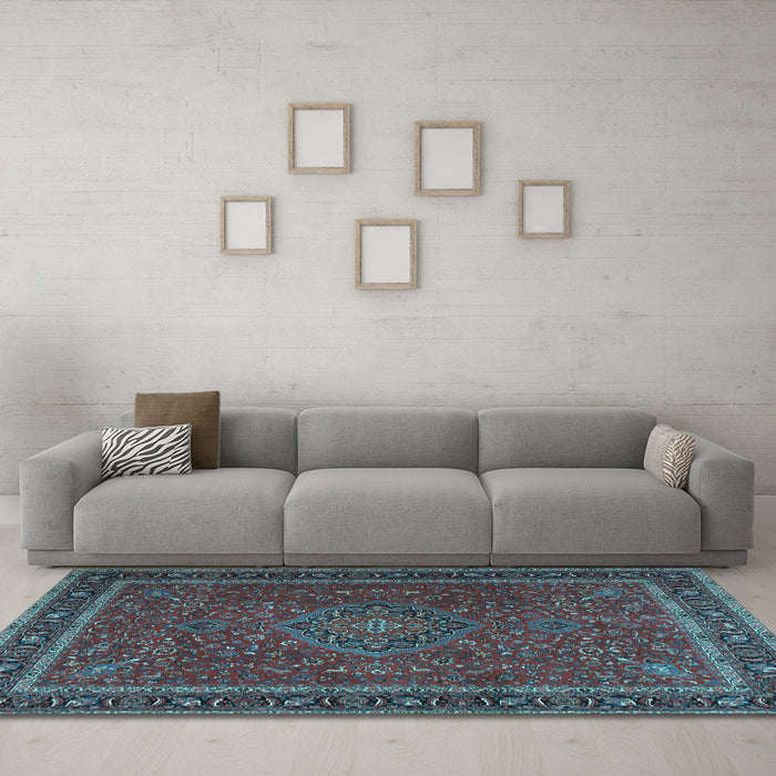 Machine Washable Persian Light Blue Traditional Rug in a Living Room, wshtr4044lblu