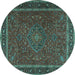 Round Machine Washable Persian Turquoise Traditional Area Rugs, wshtr4044turq