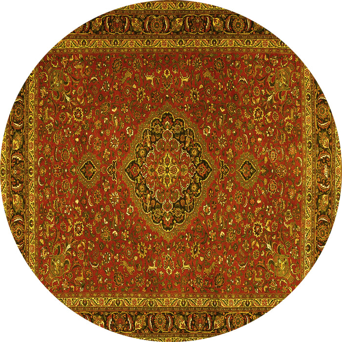 Round Persian Yellow Traditional Rug, tr4044yw