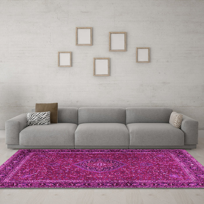 Machine Washable Persian Pink Traditional Rug in a Living Room, wshtr4044pnk