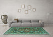 Machine Washable Persian Turquoise Traditional Area Rugs in a Living Room,, wshtr4045turq