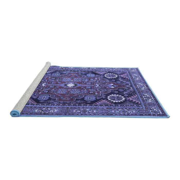 Sideview of Machine Washable Persian Blue Traditional Rug, wshtr4045blu