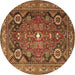 Round Machine Washable Persian Brown Traditional Rug, wshtr4045brn