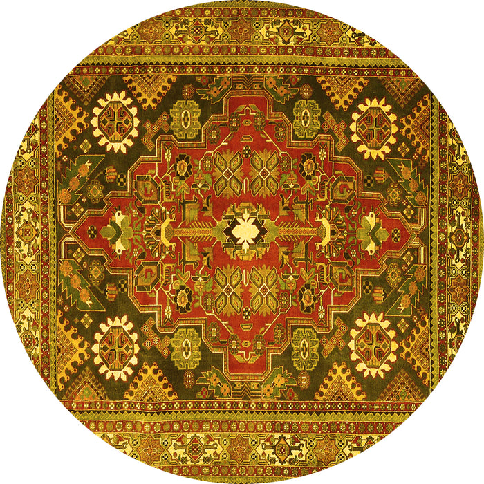 Round Persian Yellow Traditional Rug, tr4045yw