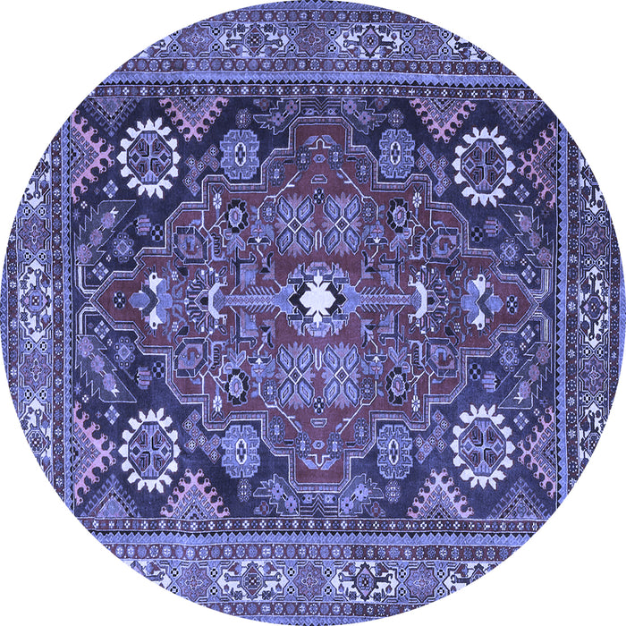 Round Machine Washable Persian Blue Traditional Rug, wshtr4045blu