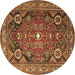 Round Persian Brown Traditional Rug, tr4045brn