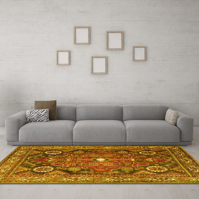 Machine Washable Persian Yellow Traditional Rug in a Living Room, wshtr4045yw