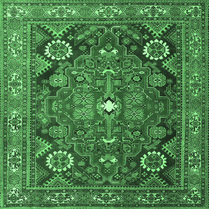Square Persian Emerald Green Traditional Rug, tr4045emgrn