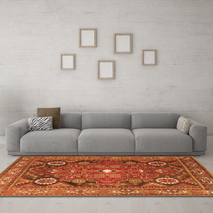 Machine Washable Persian Orange Traditional Area Rugs in a Living Room, wshtr4045org