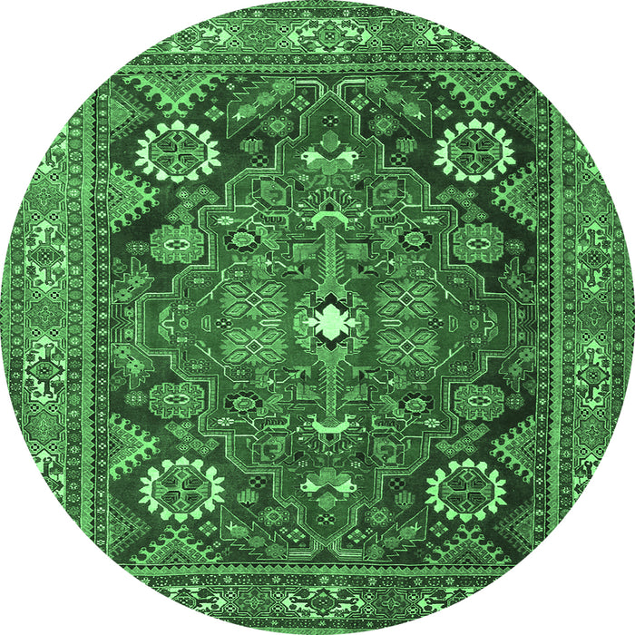 Round Persian Emerald Green Traditional Rug, tr4045emgrn