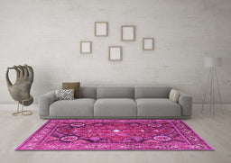 Machine Washable Persian Pink Traditional Rug in a Living Room, wshtr4045pnk