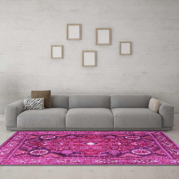 Machine Washable Persian Pink Traditional Rug in a Living Room, wshtr4045pnk
