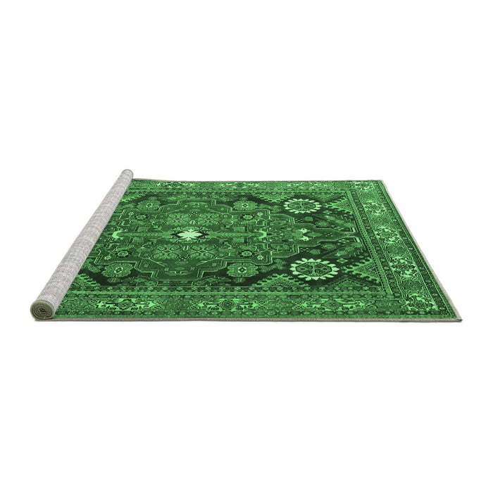 Sideview of Machine Washable Persian Emerald Green Traditional Area Rugs, wshtr4045emgrn