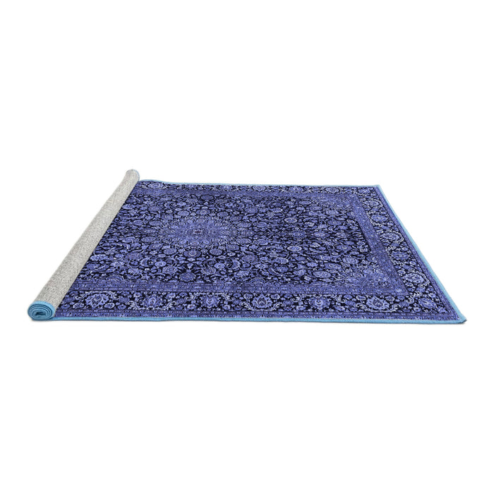 Sideview of Machine Washable Persian Blue Traditional Rug, wshtr4046blu
